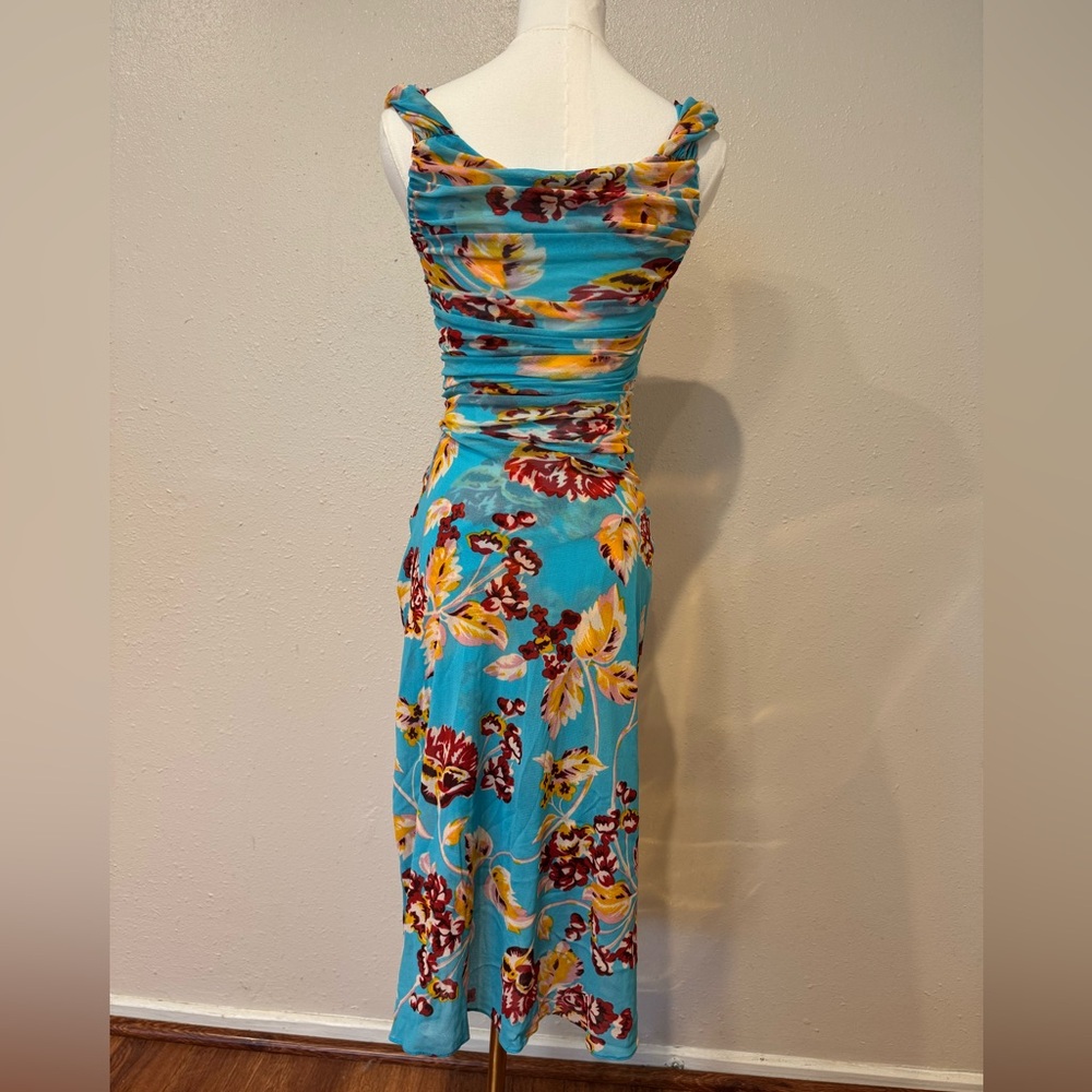 Diane Von Furstenberg Sleeveless Floral Dress in Blue and Yellow - Picture 3 of 9
